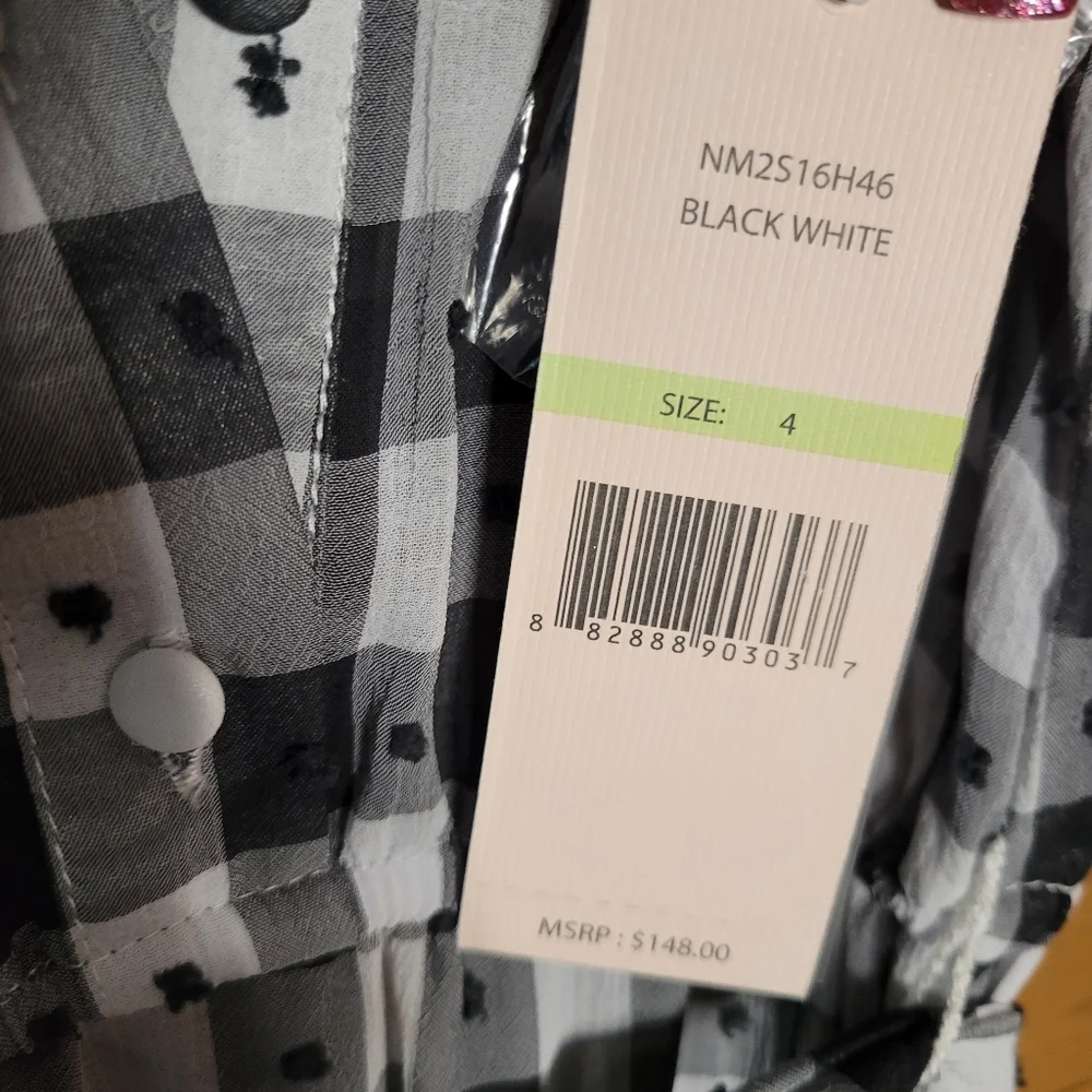 Nanette lepore new black white polka dot stripe checkered sleeveless dress 4 new